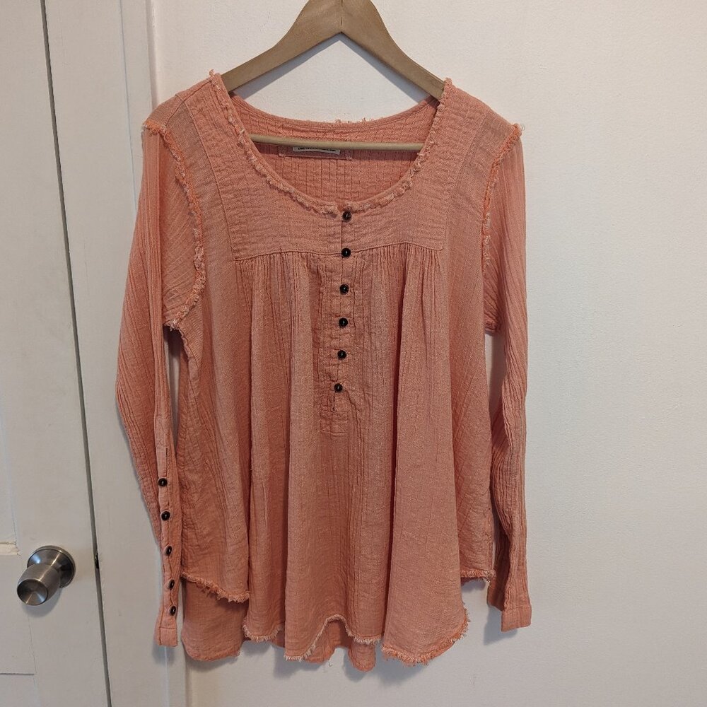 We The Free Soft Orange "Sand Dune" Cotton Long-Sleeve Henley Tunic - Picture 2 of 13